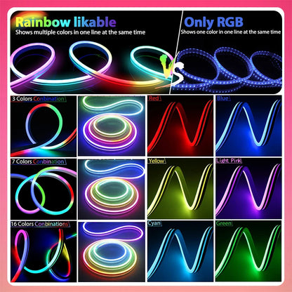LED Strip Lights 12-24V 84LEDs/M Silicone Neon Rope Light with Music Sync