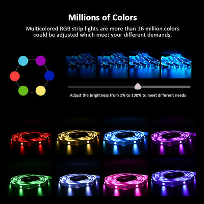 LED Strip Light RGB 5050 Music Sync Color Changing Sensitive Built-In Mic, App LED Lights DC12V Flexible