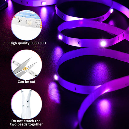 LED Strip Light RGB 5050 Music Sync Color Changing Sensitive Built-In Mic, App LED Lights DC12V Flexible